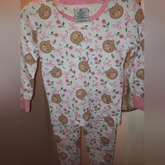 Pink Bear Print Kids Two Piece Pj Set - Picture 5 of 5